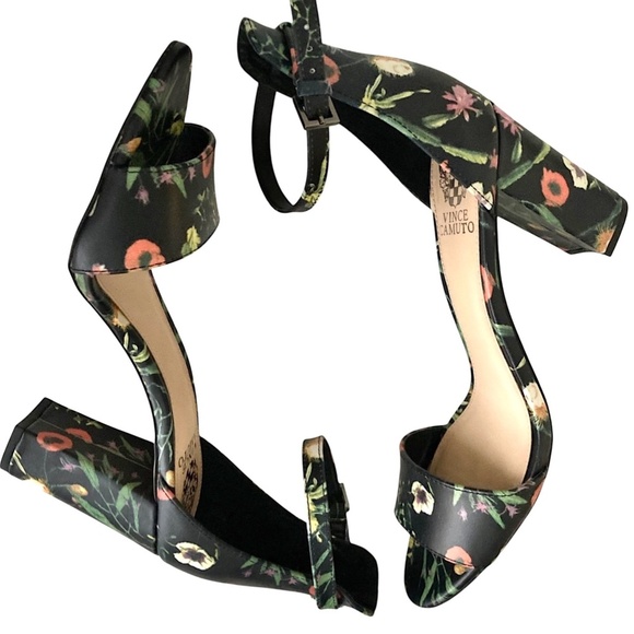 VINCE CAMUTO Corlina Floral Ankle Strap Sandal Heels Black NEW - Picture 7 of 10